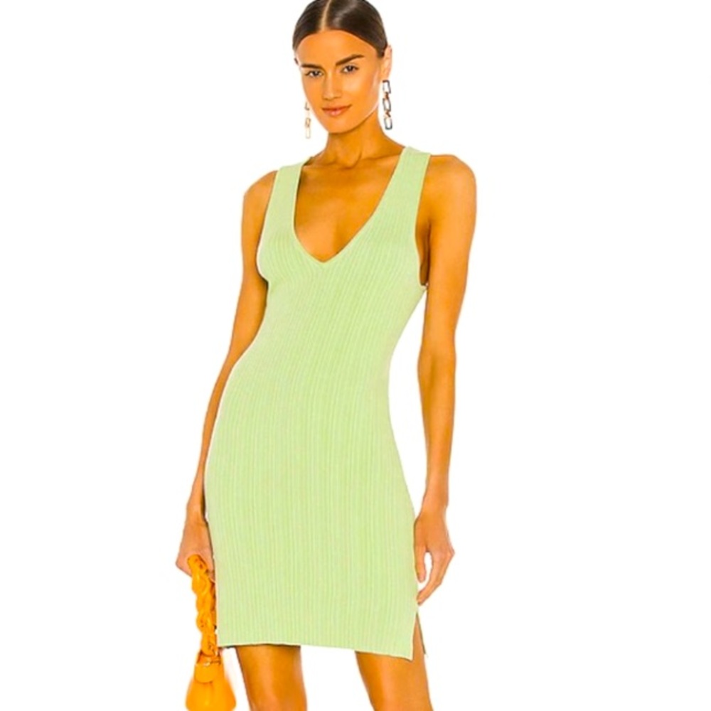 Michael Costello Light Green Ribbed V-Neck Tank Dress